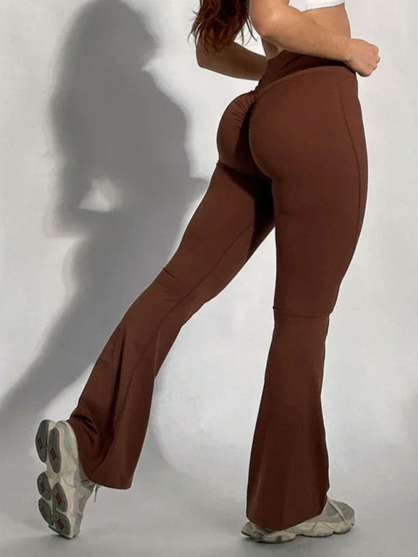 peach yoga high waist hip lifting leggings and flared pants BLUE ZONE PLANET