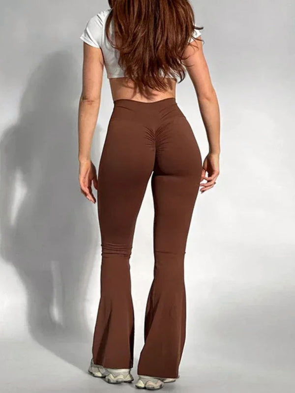 peach yoga high waist hip lifting leggings and flared pants BLUE ZONE PLANET