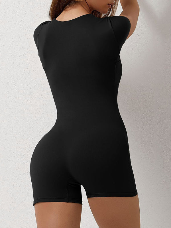 yoga tight-fitting shoulder sleeve sports jumpsuit shorts BLUE ZONE PLANET