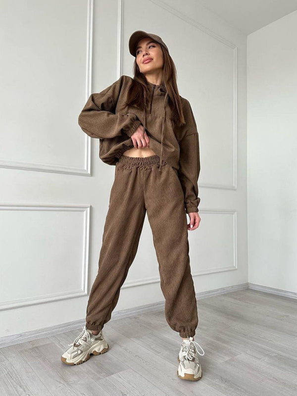 Blue Zone Planet | long sleeve hooded zipper trousers suit two piece set BLUE ZONE PLANET