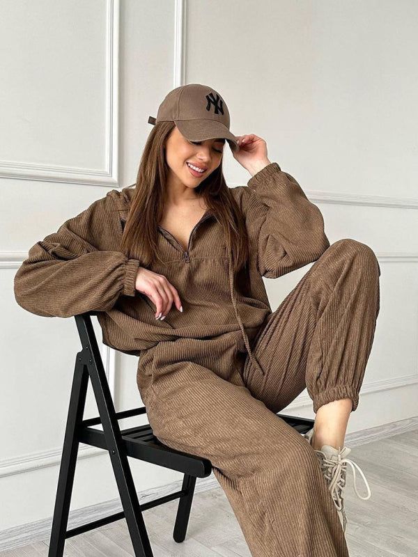 Blue Zone Planet | long sleeve hooded zipper trousers suit two piece set BLUE ZONE PLANET