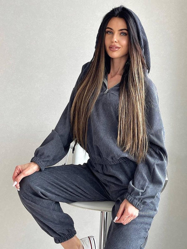 Blue Zone Planet | long sleeve hooded zipper trousers suit two piece set BLUE ZONE PLANET