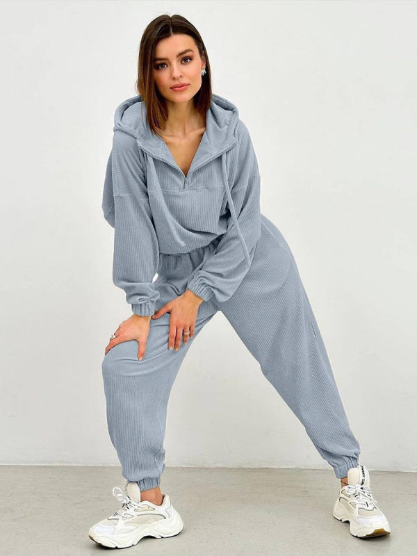 Blue Zone Planet | long sleeve hooded zipper trousers suit two piece set BLUE ZONE PLANET