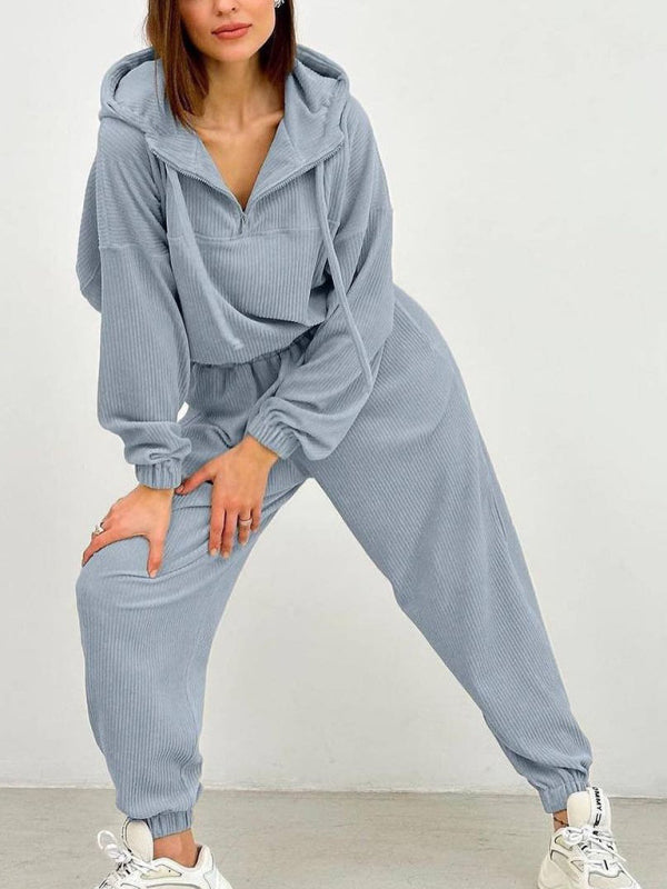 Blue Zone Planet | long sleeve hooded zipper trousers suit two piece set BLUE ZONE PLANET