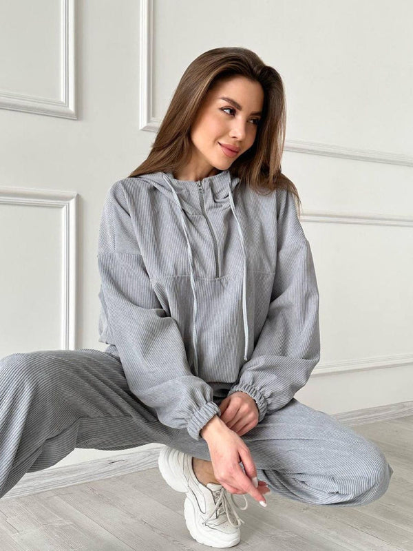 Blue Zone Planet | long sleeve hooded zipper trousers suit two piece set BLUE ZONE PLANET