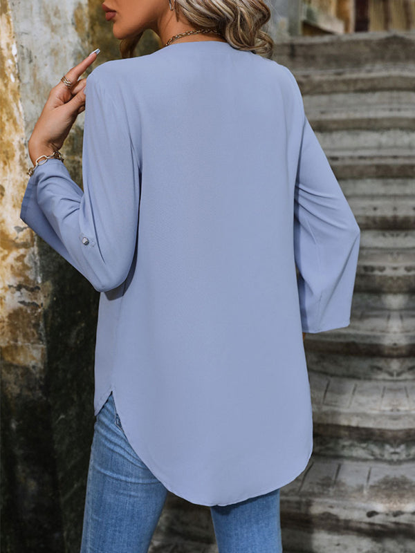 Blue Zone Planet | Elegant Commuting V-Neck Button-Down Pullover Shirt BLUE ZONE PLANET