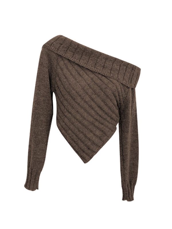Blue Zone Planet | style French pit knitted one-shoulder slim sweater BLUE ZONE PLANET