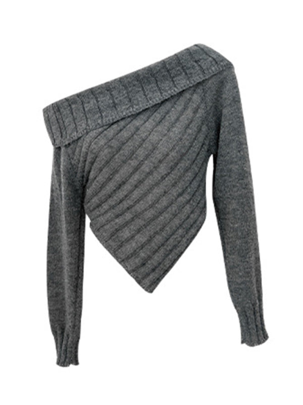 Blue Zone Planet | style French pit knitted one-shoulder slim sweater BLUE ZONE PLANET