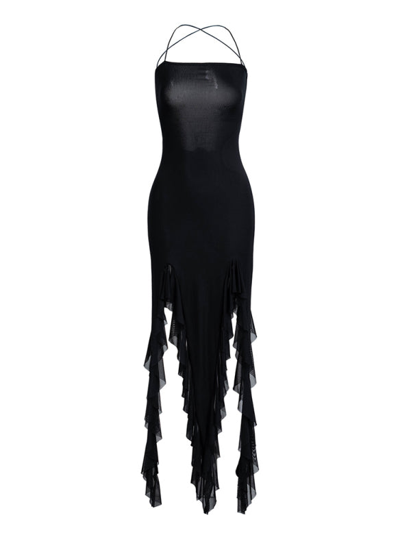 Blue Zone Planet | ruffled solid color slim dress BLUE ZONE PLANET