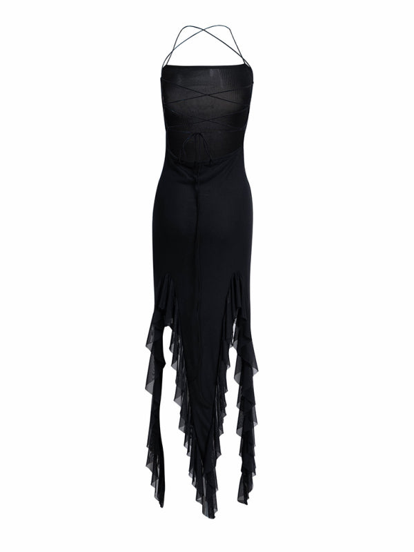 Blue Zone Planet | ruffled solid color slim dress BLUE ZONE PLANET