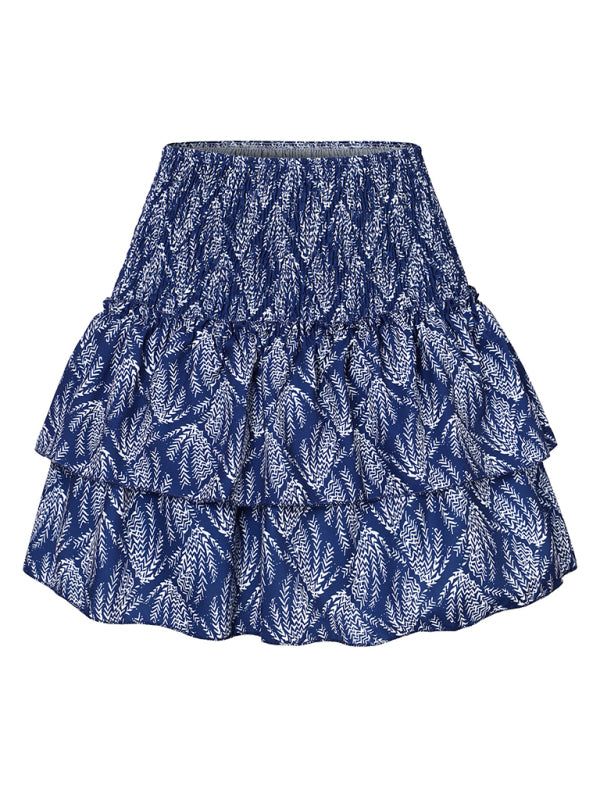 Women's Fashion Ruffled Floral Half-length Pleated Skirt kakaclo