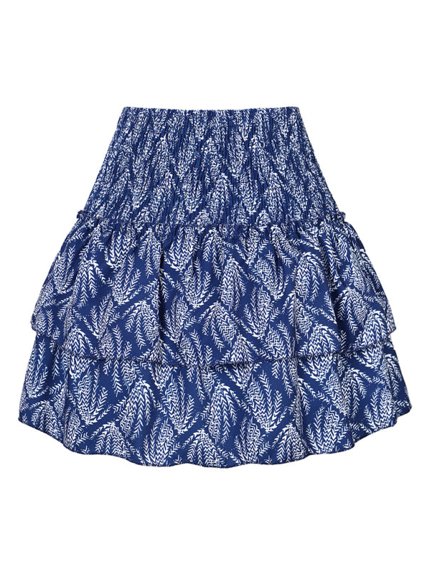 Women's Fashion Ruffled Floral Half-length Pleated Skirt kakaclo
