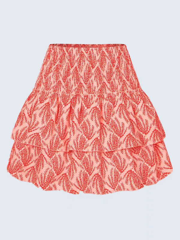 Women's Fashion Ruffled Floral Half-length Pleated Skirt kakaclo