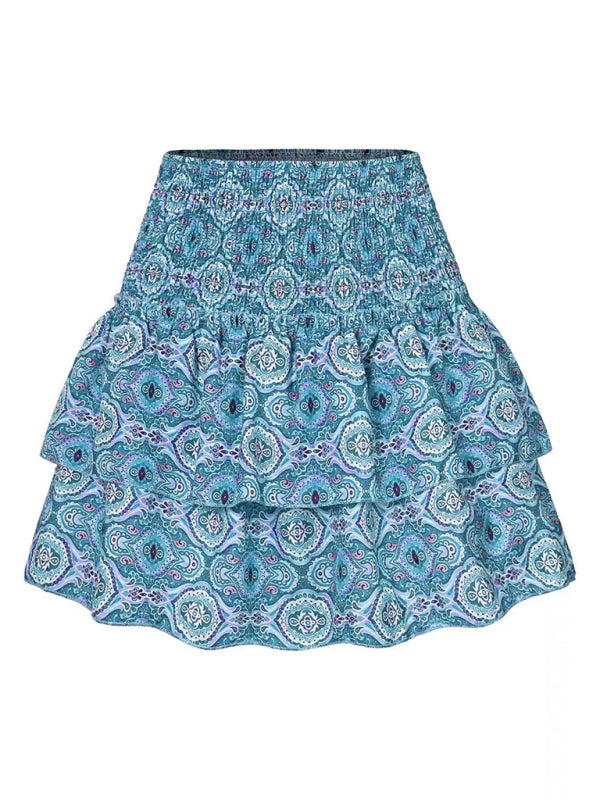 Women's Fashion Ruffled Floral Half-length Pleated Skirt kakaclo