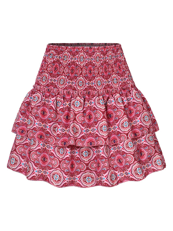 Women's Fashion Ruffled Floral Half-length Pleated Skirt kakaclo