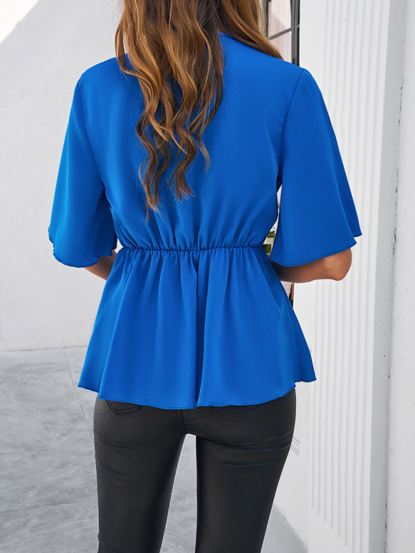 Blue Zone Planet | solid color elegant short sleeve strappy tunic top BLUE ZONE PLANET