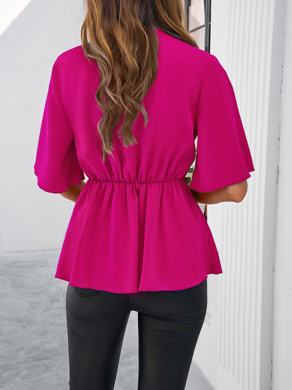 Blue Zone Planet | solid color elegant short sleeve strappy tunic top BLUE ZONE PLANET