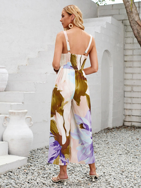 Blue Zone Planet | printed shoulder strap hollow jumpsuit BLUE ZONE PLANET