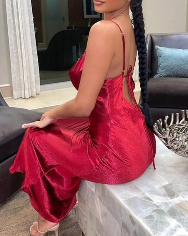 Blue Zone Planet | solid color strapless backless swing neck evening dress BLUE ZONE PLANET