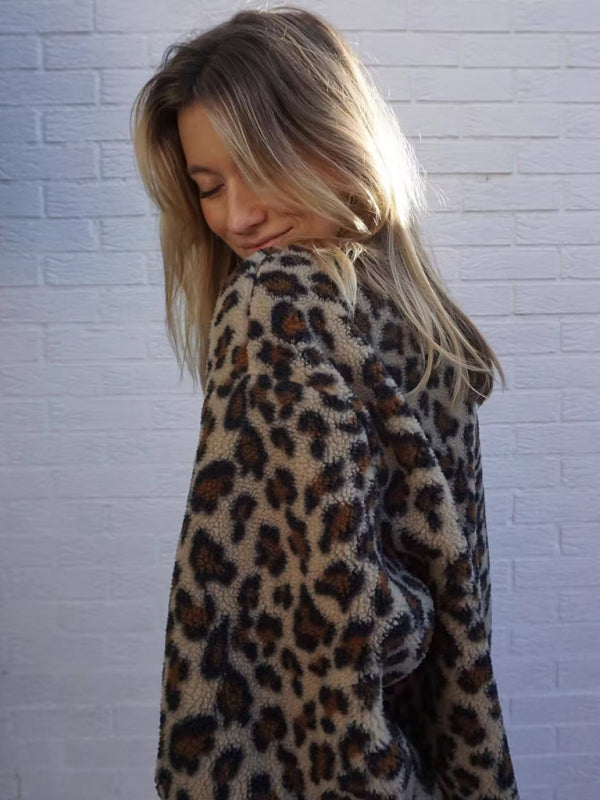 printed loose lambswool leopard print jacket BLUE ZONE PLANET