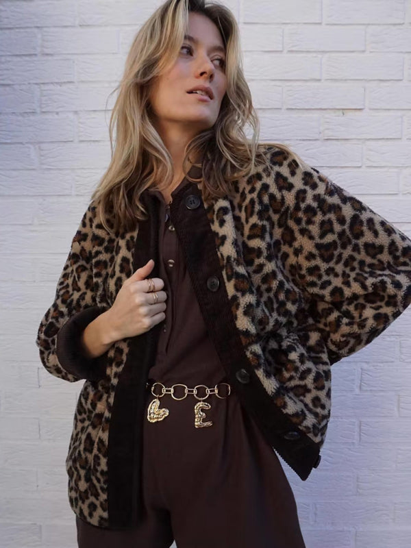 printed loose lambswool leopard print jacket BLUE ZONE PLANET