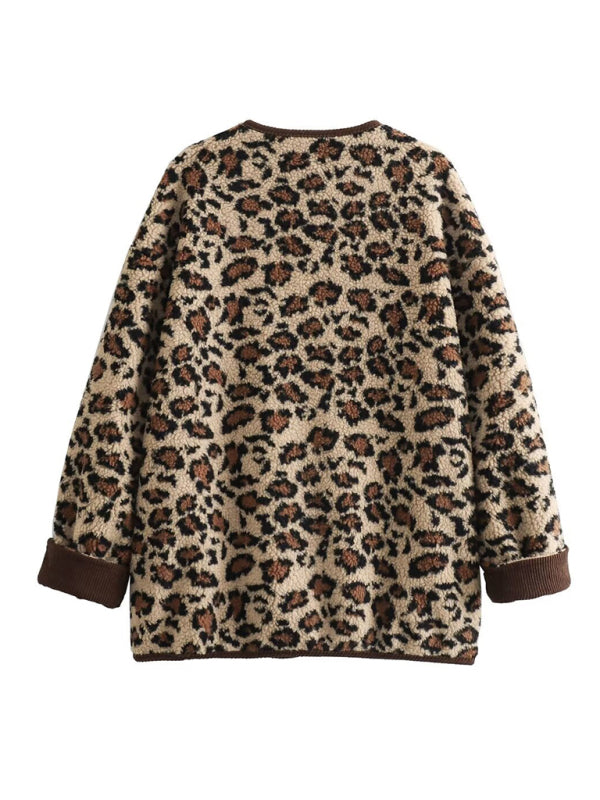 printed loose lambswool leopard print jacket BLUE ZONE PLANET