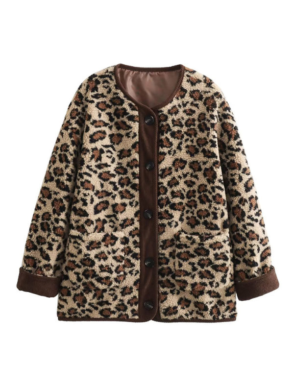 printed loose lambswool leopard print jacket BLUE ZONE PLANET