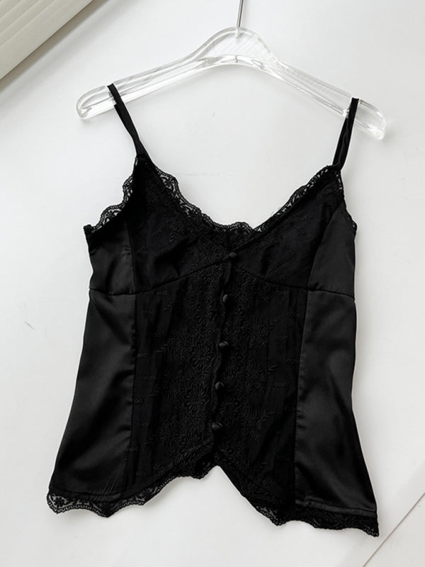 Blue Zone Planet | lace satin sweet slim buttoned small camisole BLUE ZONE PLANET