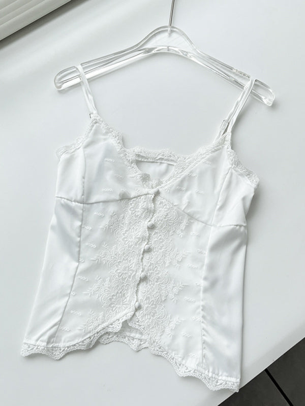 Blue Zone Planet | lace satin sweet slim buttoned small camisole BLUE ZONE PLANET