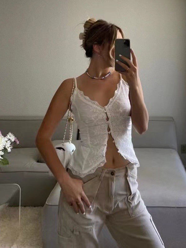 Blue Zone Planet | lace satin sweet slim buttoned small camisole BLUE ZONE PLANET