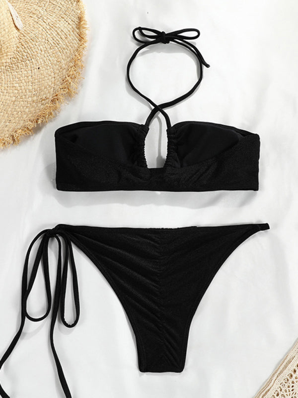 Blue Zone Planet | polka dot print split bandeau bikini BLUE ZONE PLANET