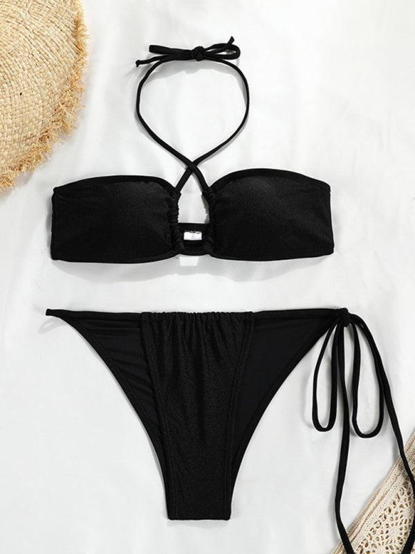 Blue Zone Planet | polka dot print split bandeau bikini BLUE ZONE PLANET