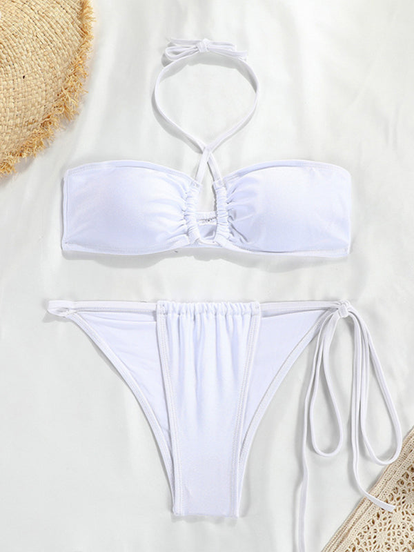 Blue Zone Planet | polka dot print split bandeau bikini BLUE ZONE PLANET