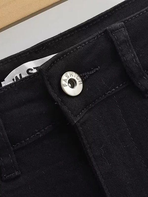 Blue Zone Planet | Hot girl's high-waist elastic hip-covering slim-fit anti-exposure raw edge A-line denim skirt BLUE ZONE PLANET