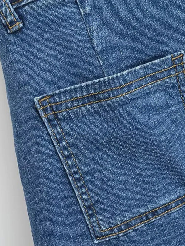 Blue Zone Planet | Hot girl's high-waist elastic hip-covering slim-fit anti-exposure raw edge A-line denim skirt BLUE ZONE PLANET