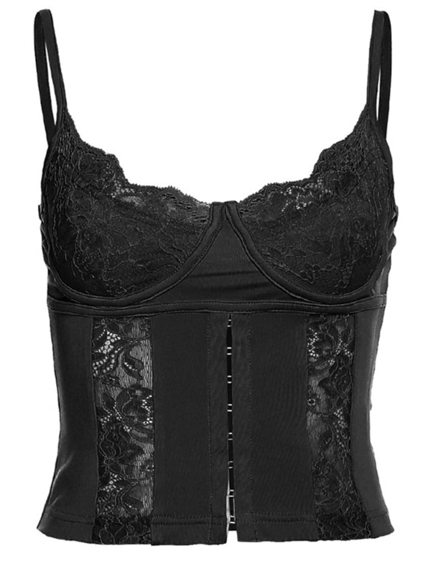 Blue Zone Planet | spaghetti strap V-neck backless lace slim vest BLUE ZONE PLANET