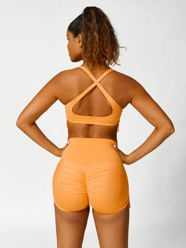 Blue Zone Planet | New drawstring yoga wear breathable solid color running tight shorts kakaclo