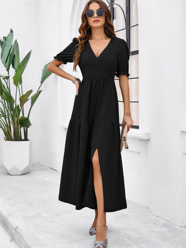 Blue Zone Planet | spring and summer solid color V-neck short-sleeved long skirt BLUE ZONE PLANET