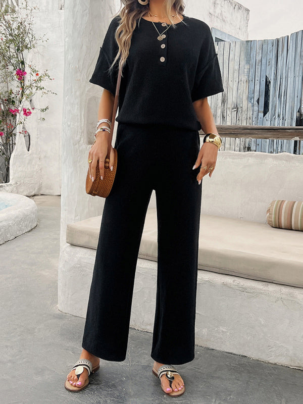 Blue Zone Planet | spring and summer solid color knitted short-sleeved trousers suit BLUE ZONE PLANET
