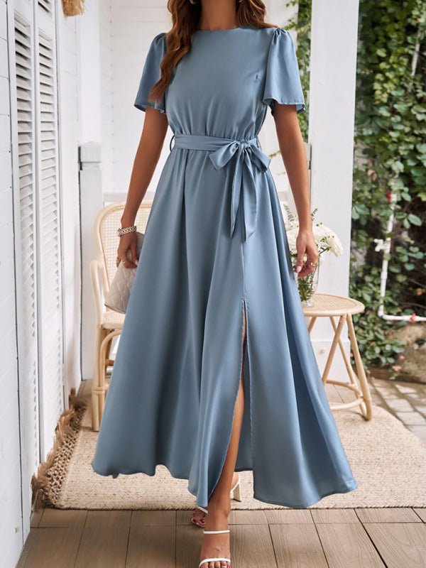 Blue Zone Planet | style solid color lace-up slit dress BLUE ZONE PLANET