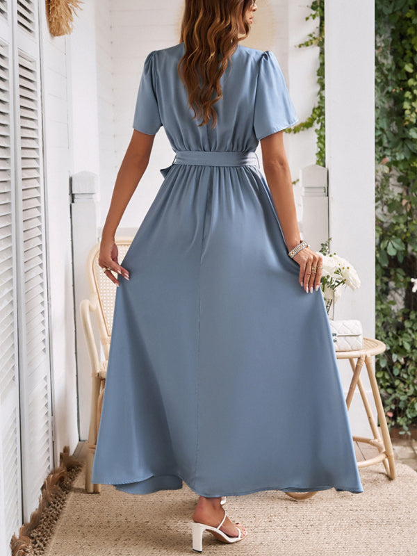 Blue Zone Planet | style solid color lace-up slit dress BLUE ZONE PLANET