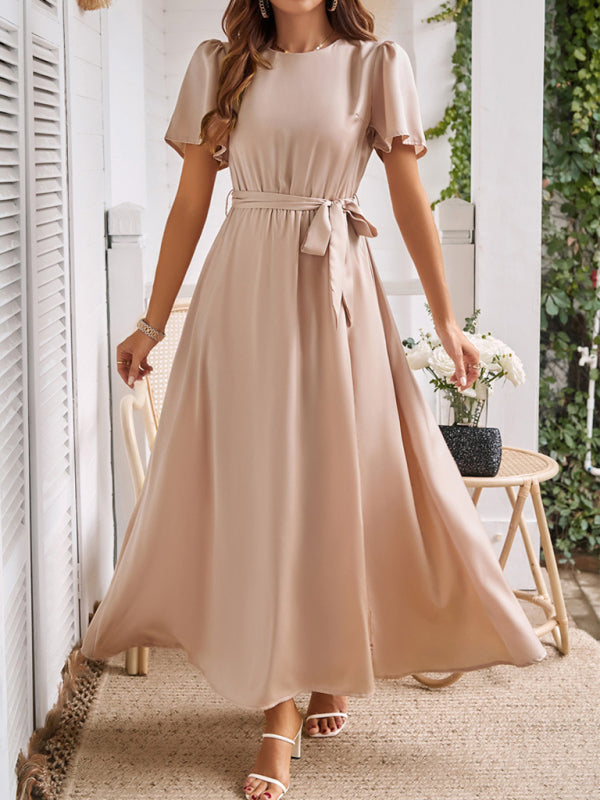 Blue Zone Planet | style solid color lace-up slit dress BLUE ZONE PLANET