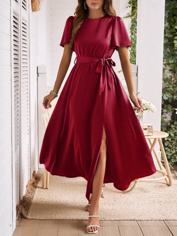 Blue Zone Planet | style solid color lace-up slit dress BLUE ZONE PLANET