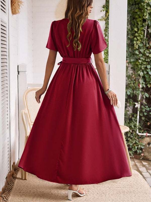 Blue Zone Planet | style solid color lace-up slit dress BLUE ZONE PLANET