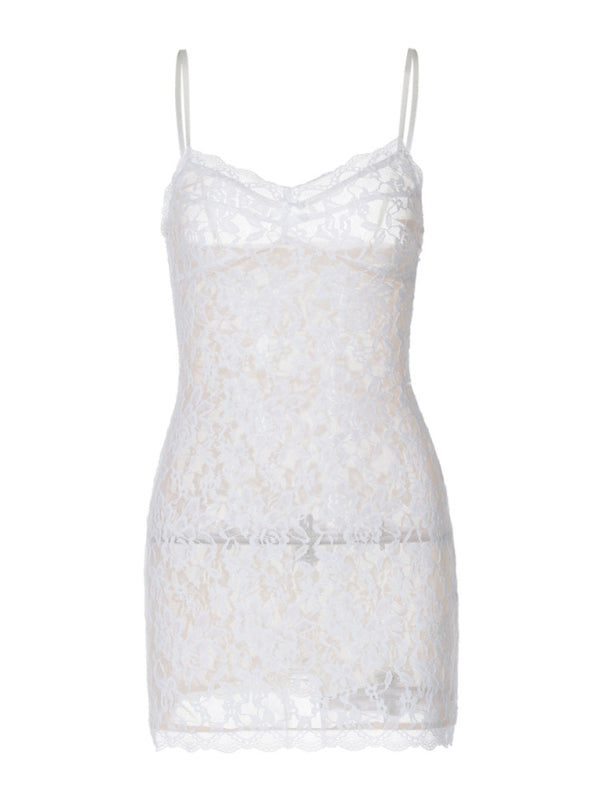 Blue Zone Planet | hottie lace see-through dress with hollow straps and hip-covering short style BLUE ZONE PLANET