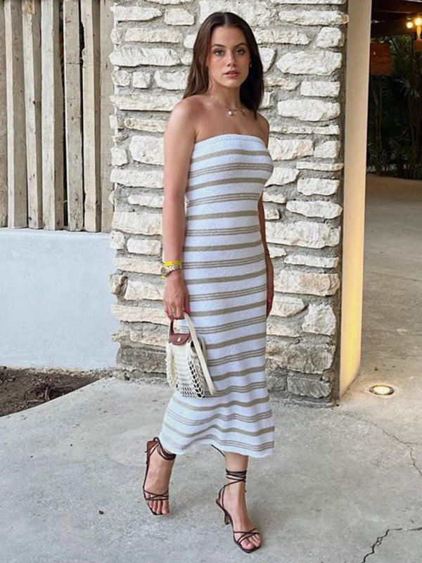 Blue Zone Planet | Striped tube top tight skirt beach bohemian slimming hip-hugging skirt BLUE ZONE PLANET
