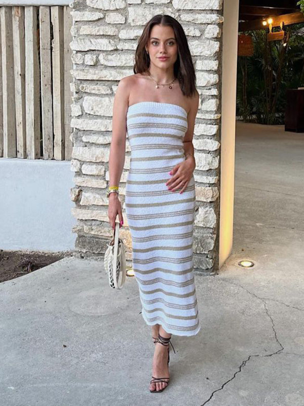 Blue Zone Planet | Striped tube top tight skirt beach bohemian slimming hip-hugging skirt BLUE ZONE PLANET