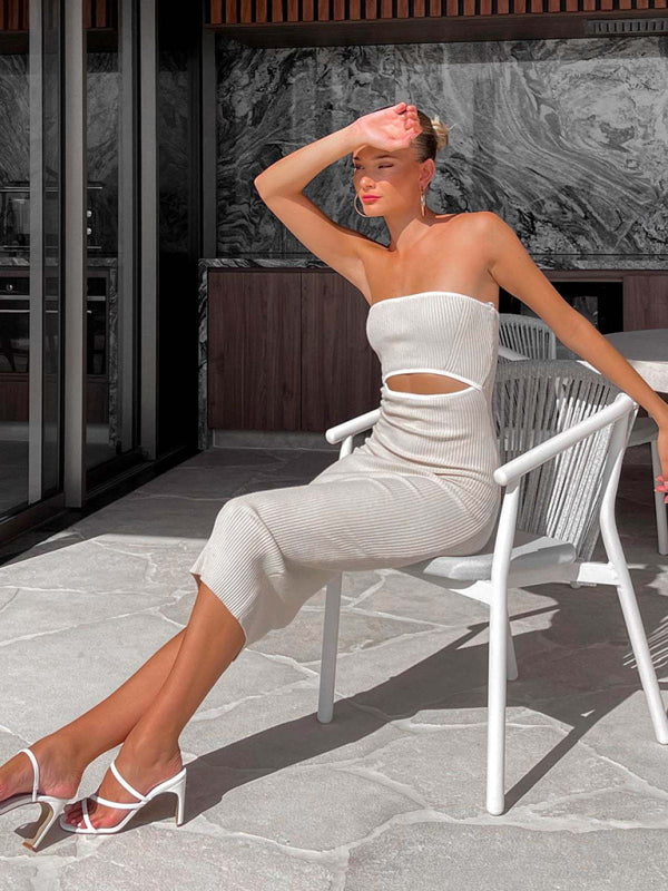 Blue Zone Planet | one-shoulder tube top striped knitted slim fit hip-hugging dress BLUE ZONE PLANET