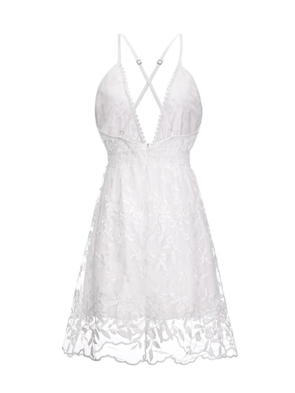 Blue Zone Planet | deep V-neck backless spaghetti strap lace beach dress BLUE ZONE PLANET
