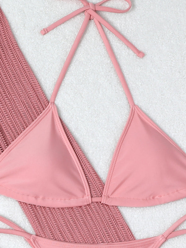 Blue Zone Planet |  mesh hollow drawstring swimsuit swimsuit bikini three-piece set BLUE ZONE PLANET